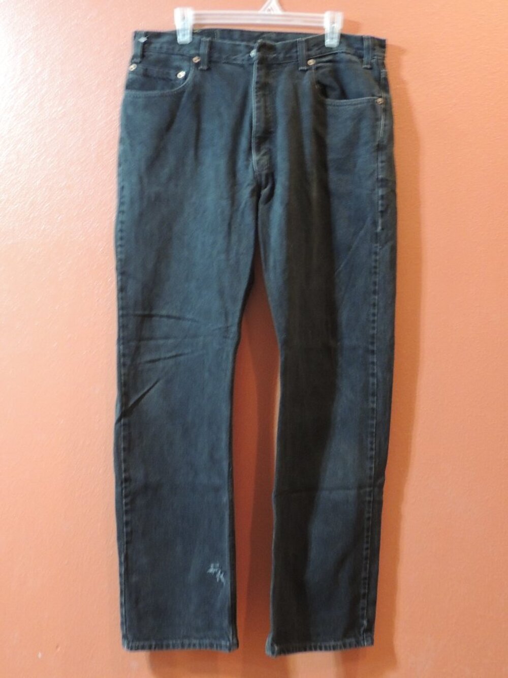 Levi 505 Jeans Men 36x32 Black Vintage 90s Red Batwing Label Denim Blue Jeans